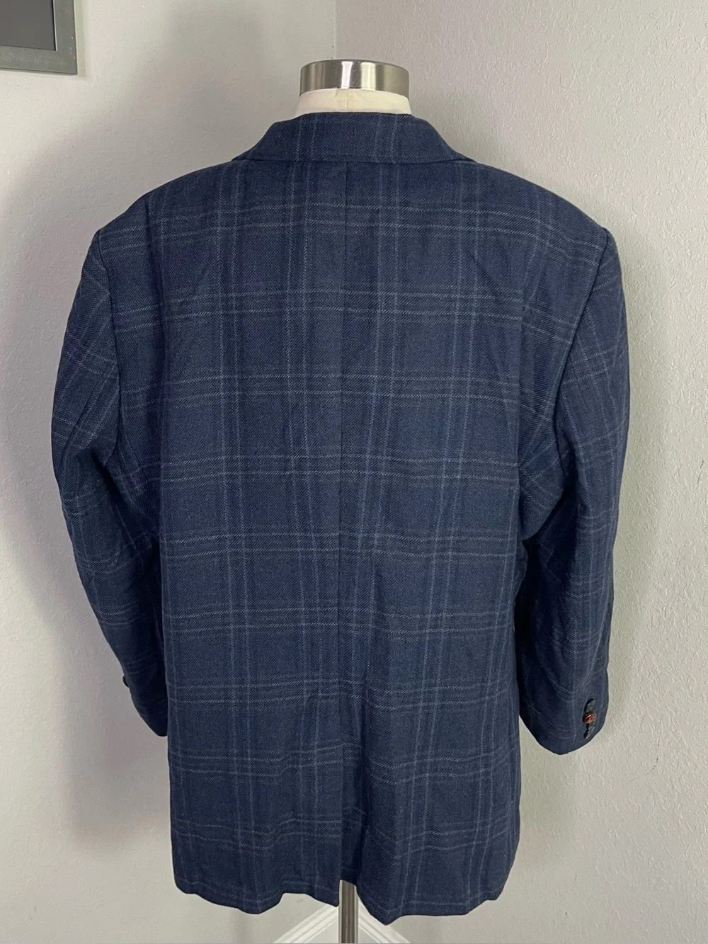 Classic Navy Windowpane Sport Coat - Two-Button Blazer. 56